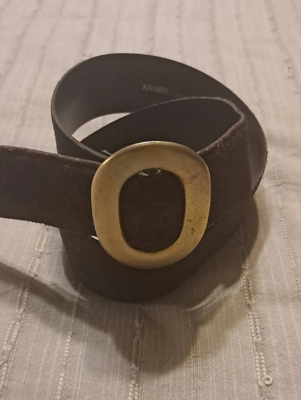 MIOR Brown Suede Leather Belt with Gold/Brass Buckle Wide Boho Festival Western
